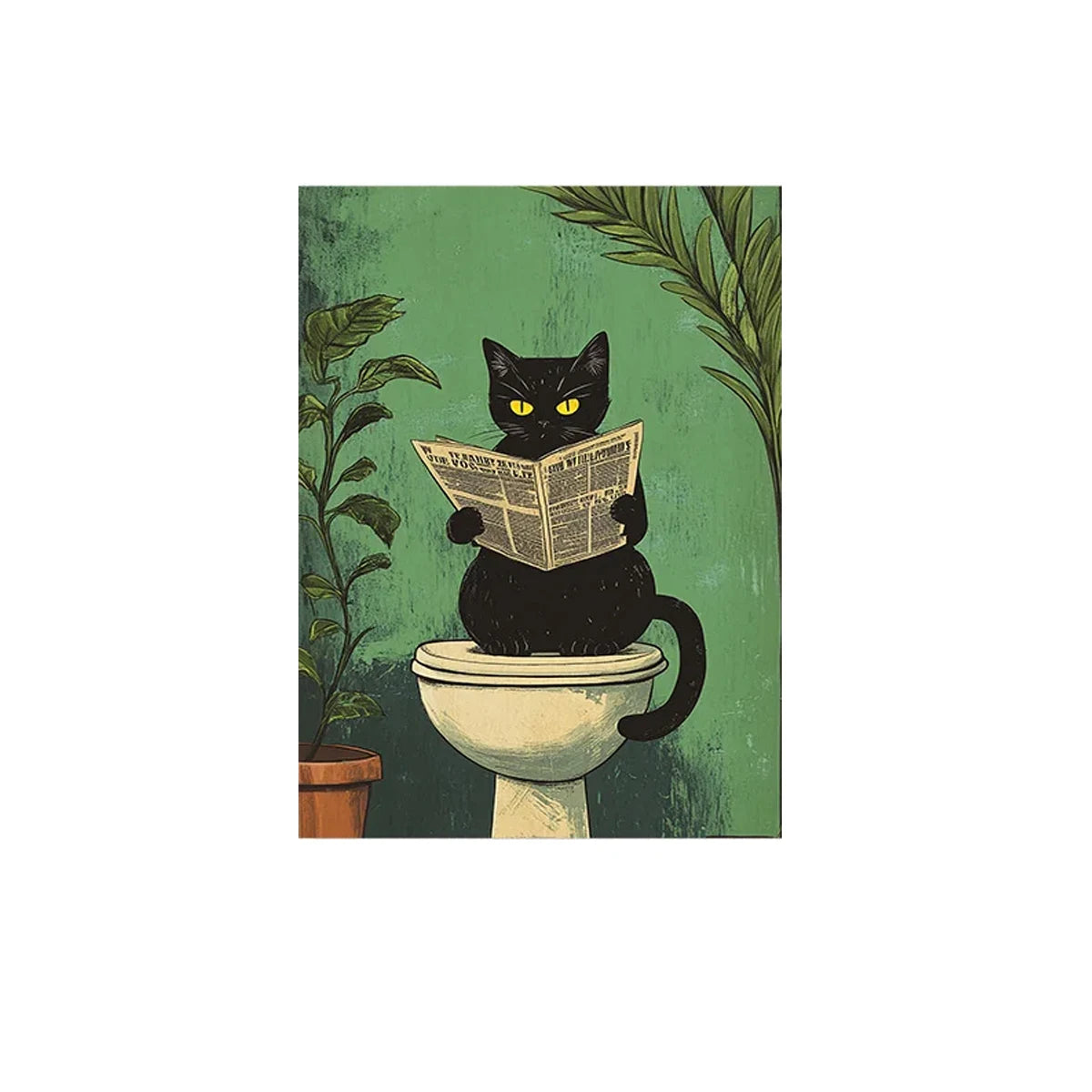 Funny Bathroom Black Cat Canvas Poster 