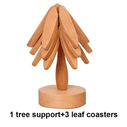 4PCS Wooden Trivets for Hot Dishes Folding Tree Shape