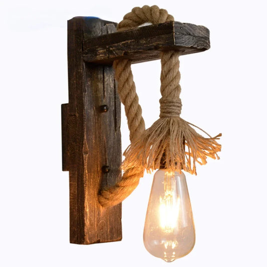Industrial Retro Wall Sconce, Vintage Metal Wood Light