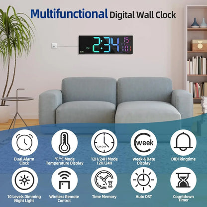Large Digital Wall Clock with Remote Control 