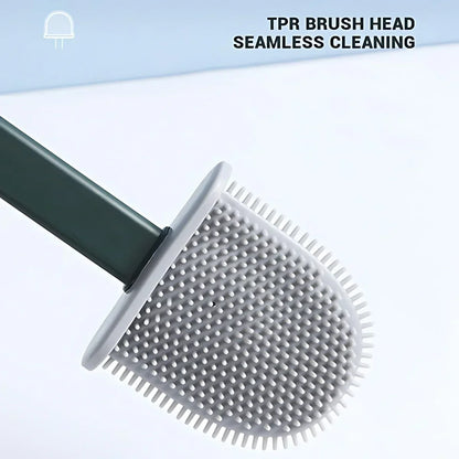 Slim Flexible Toilet Brush with Wall Mount Sticker Non-Slip Long Handle Soft Silicone Bathroom Cleaning Tool