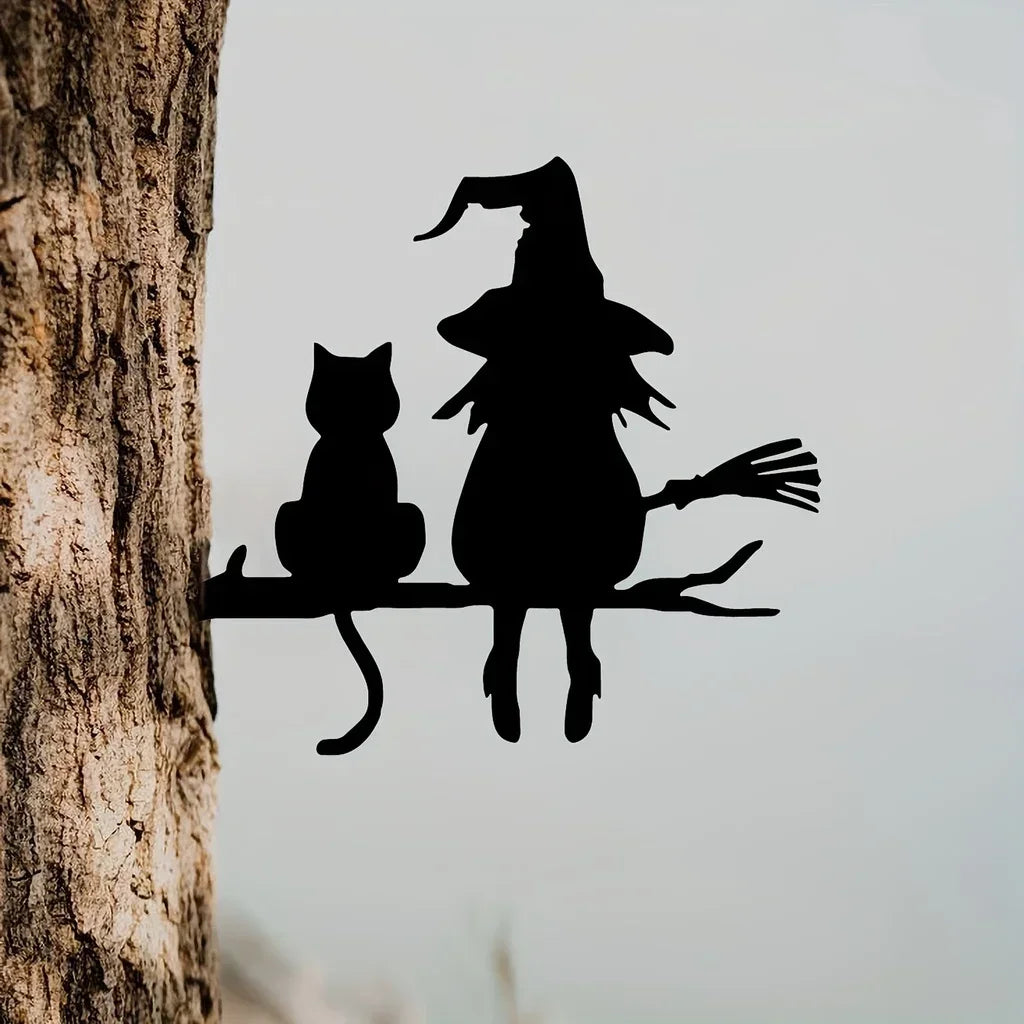 Garden Stake Witch and Cat 