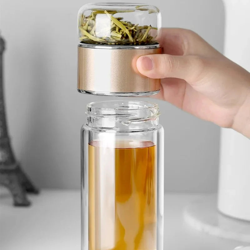 420ML Tea Water Bottle High Borosilicate Double Glass 
