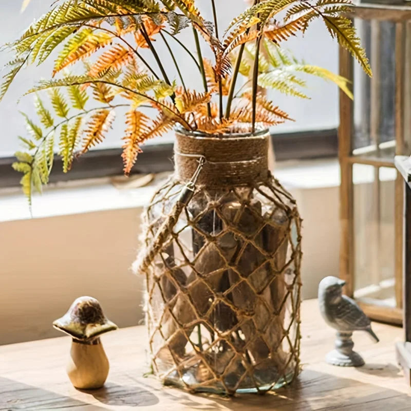 Retro Hemp Rope Glass Vase Hand-Woven 