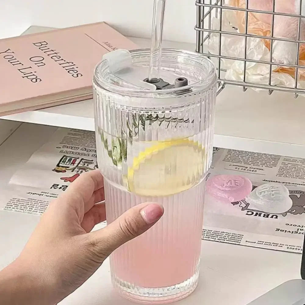 600ML Striped Glass Coffee Cup