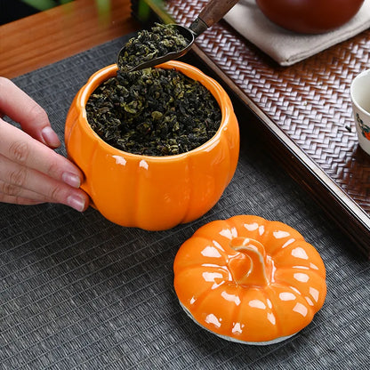 Simulated Pumpkin Ceramic Tea Jar  