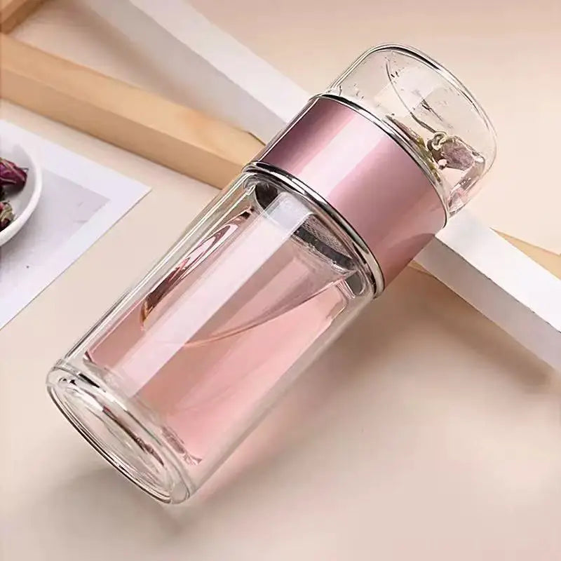 420ML Tea Water Bottle High Borosilicate Double Glass 