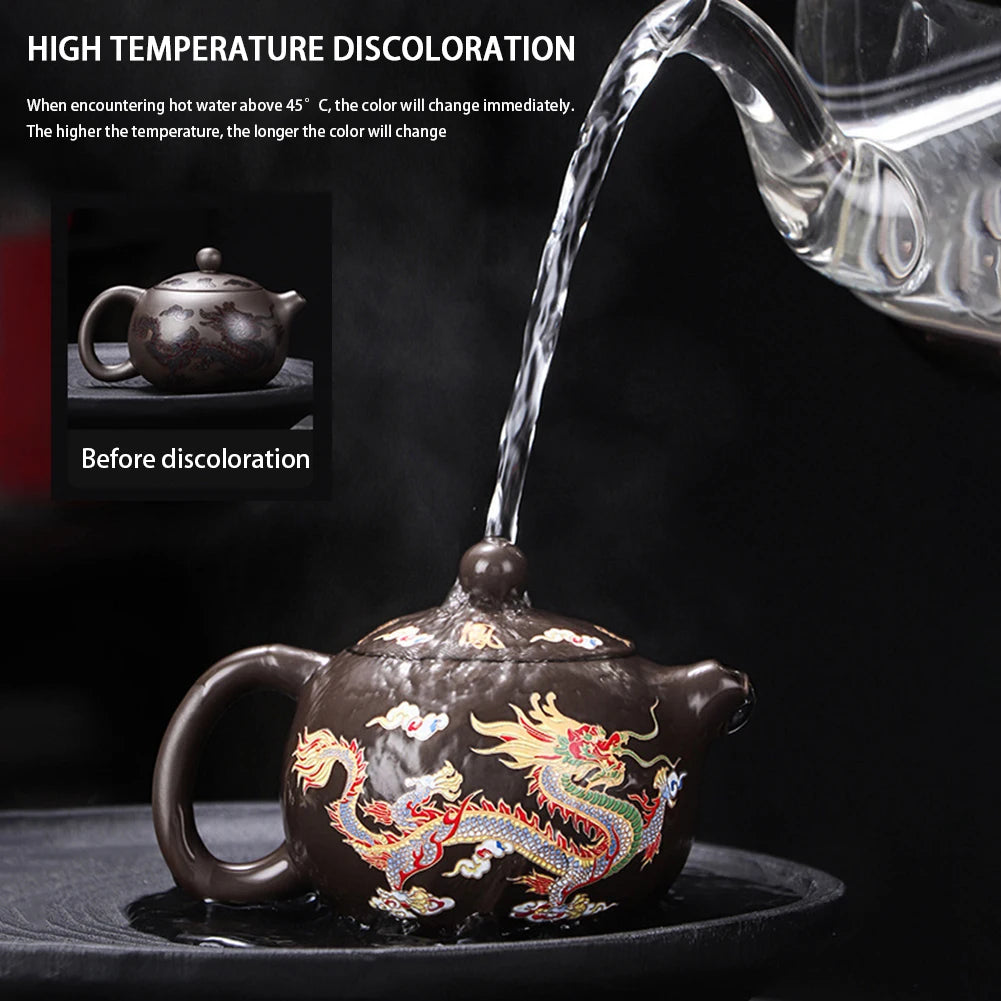 135-350Ml Dragon Teapot Chinese Style Color-Changing Purple Clay Tea Pot Anti-Scald Handle Tea Brewer for Offices Home Camping