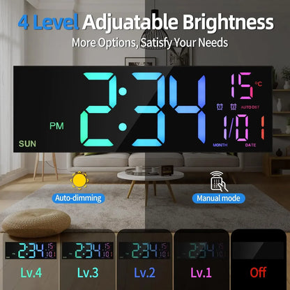 Large Digital Wall Clock with Remote Control 
