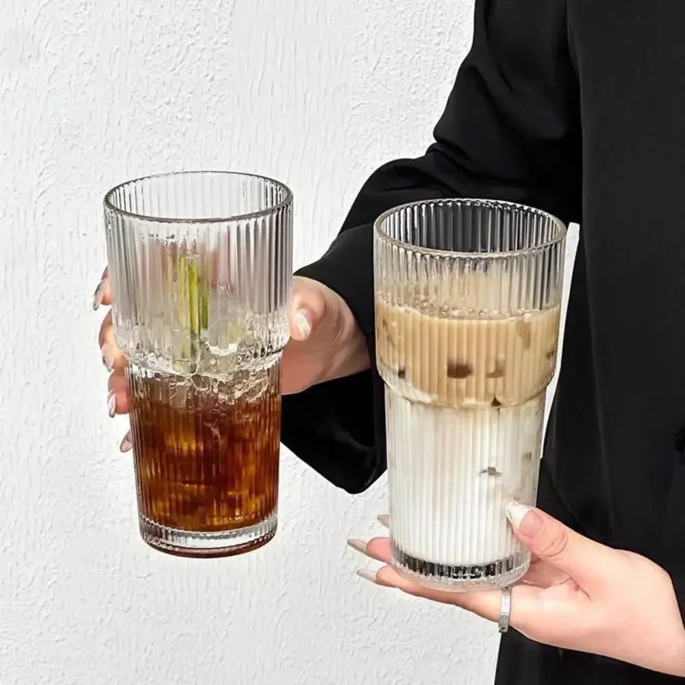 600ML Striped Glass Coffee Cup