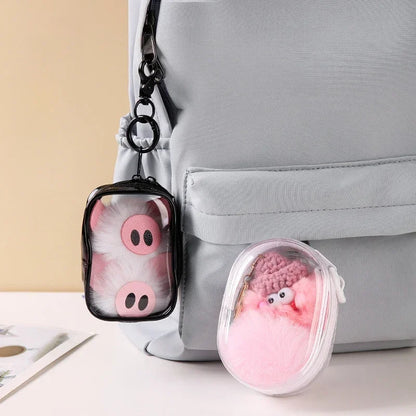 Portable Mini Transparent Charging Cable Storage Bag with Zipper Multifunctional Headphone Case Travel Accessories with Keychain