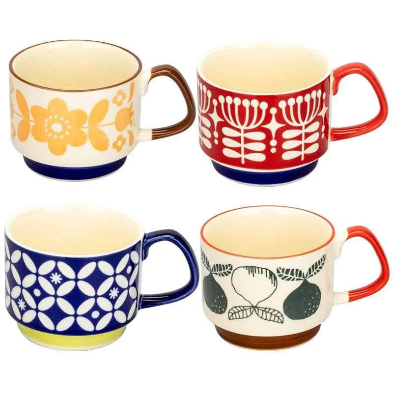 300Ml Japanese Flower Coffee Mug Set Retro Ceramic 