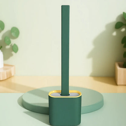 Slim Flexible Toilet Brush with Wall Mount Sticker Non-Slip Long Handle Soft Silicone Bathroom Cleaning Tool