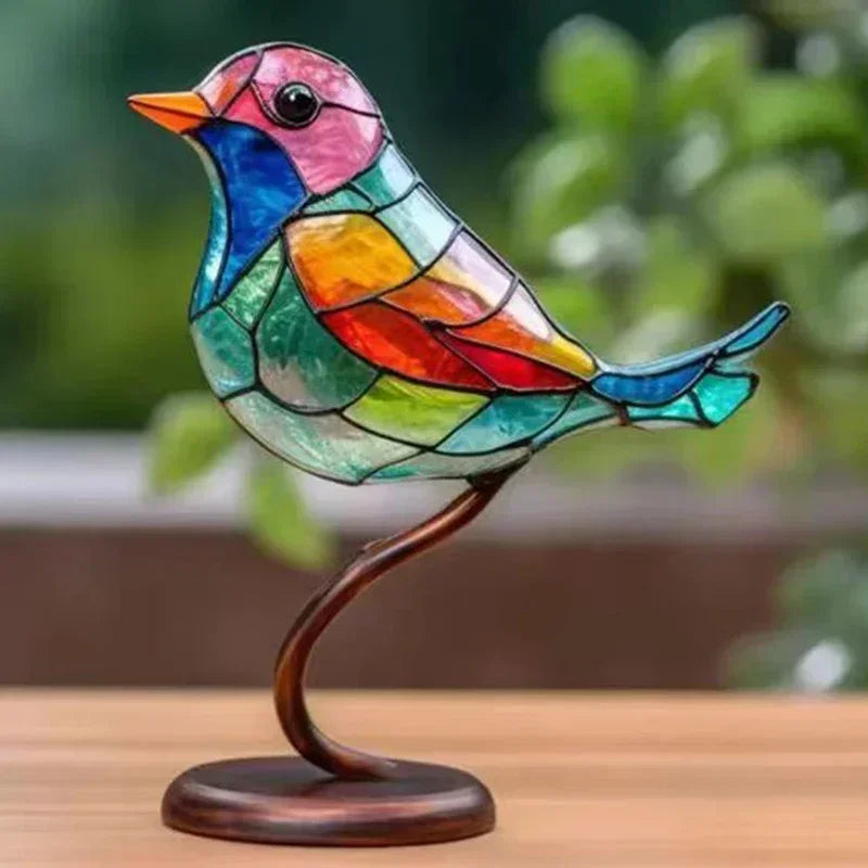 Multicolor Birds Stained 2D Acrylic Birds Craft Statue Ornaments
