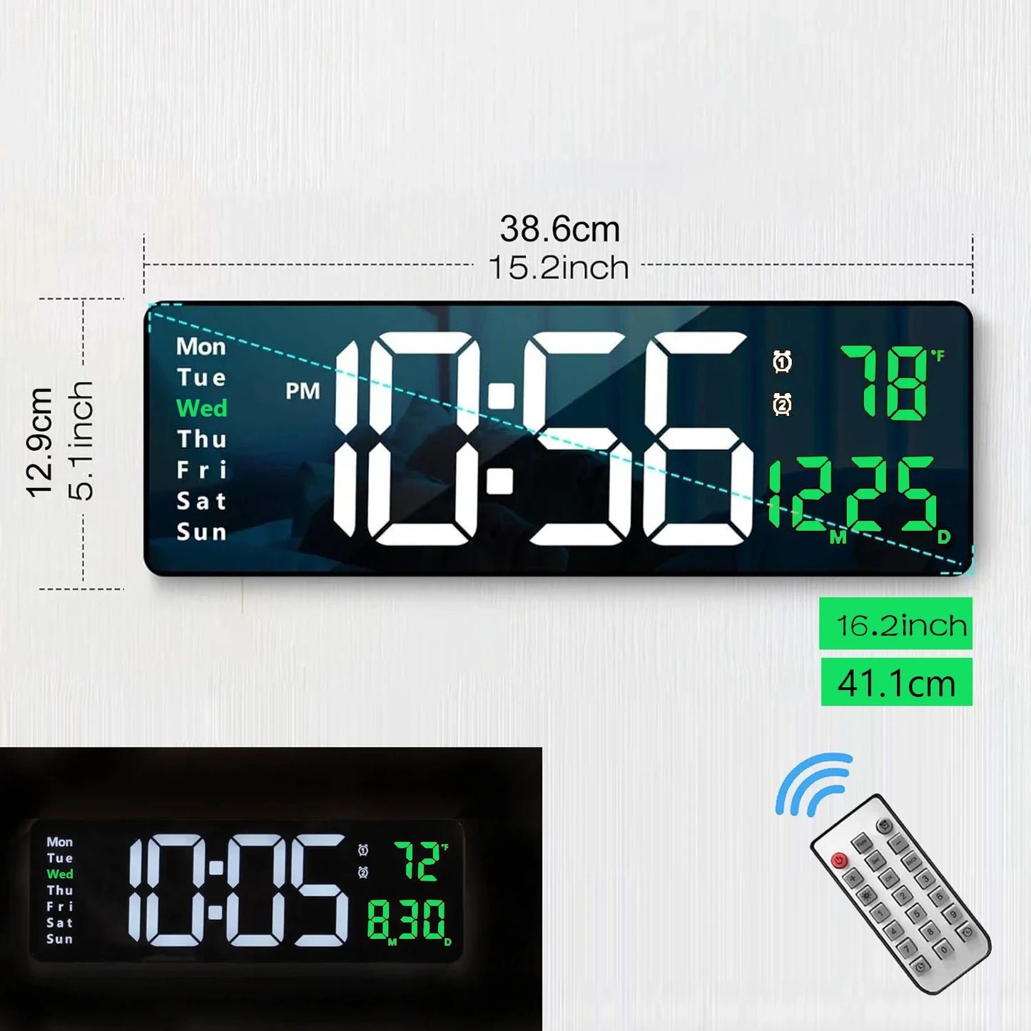 Large Digital Wall Clock with Remote Control 