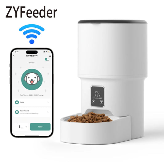 ZYFreeder® 4L WIFI Button Automatic Cat and Dog Pet Smart Feeder (No 5V 1A Plug)