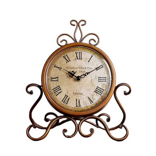 Vintage Retro Iron Ornament Battery Operated Silent Table Clock 