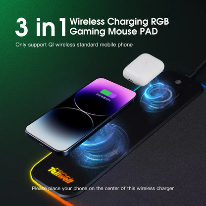 Wireless Charging RGB Luminous Mouse Pad Charger Phone 