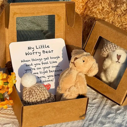 Mini Christmas Gift Box Set, Plush Bear Hug Box with Hat