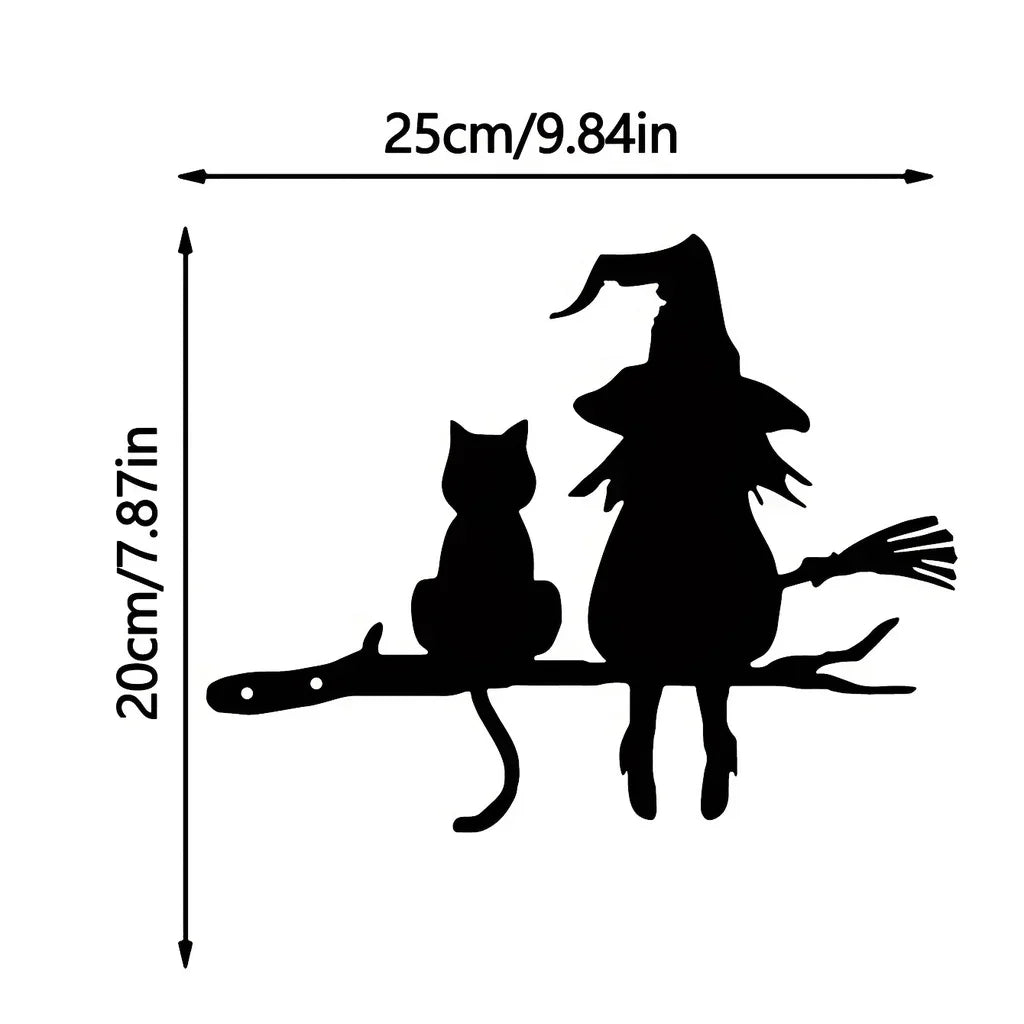 Garden Stake Witch and Cat 