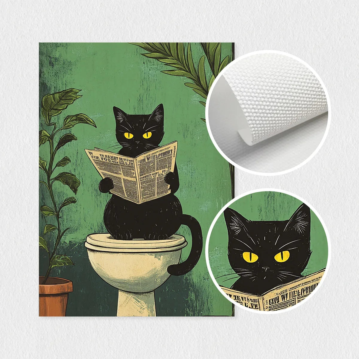 Funny Bathroom Black Cat Canvas Poster 
