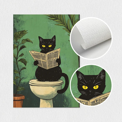 Funny Bathroom Black Cat Canvas Poster 