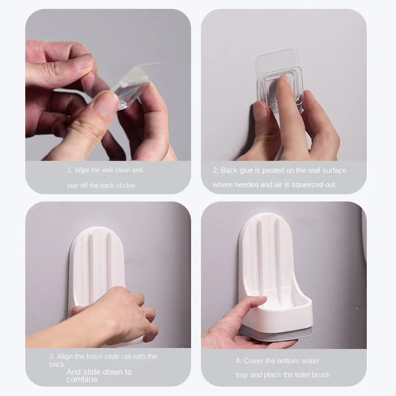 Toilet Brush Set with Base Bathroom Wall-Mounted 