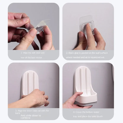 Toilet Brush Set with Base Bathroom Wall-Mounted 