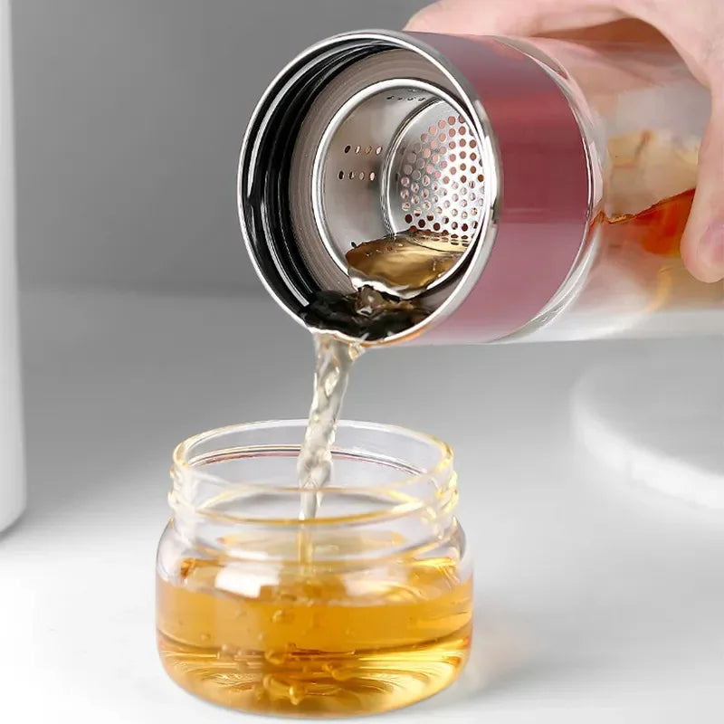 420ML Tea Water Bottle High Borosilicate Double Glass 