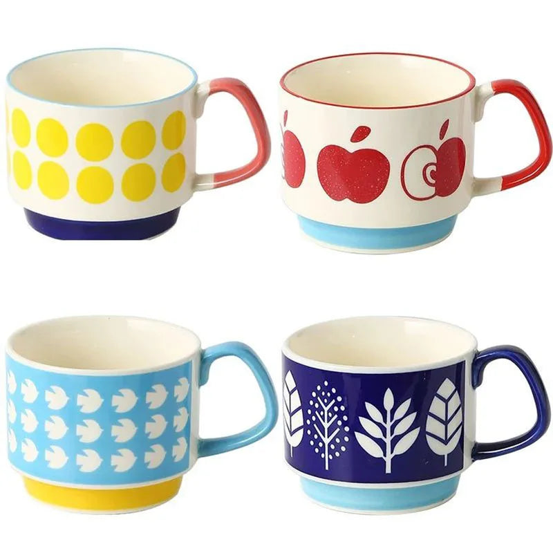 300Ml Japanese Flower Coffee Mug Set Retro Ceramic 