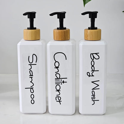 3PCS Bathroom Press Bottles with Waterproof Labels