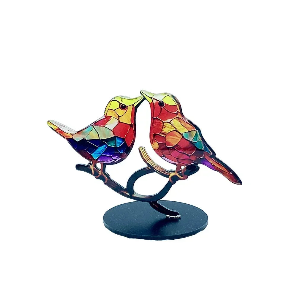 Multicolor Birds Stained 2D Acrylic Birds Craft Statue Ornaments