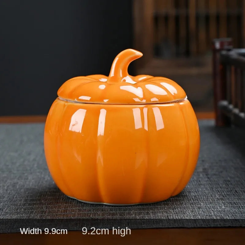 Simulated Pumpkin Ceramic Tea Jar  