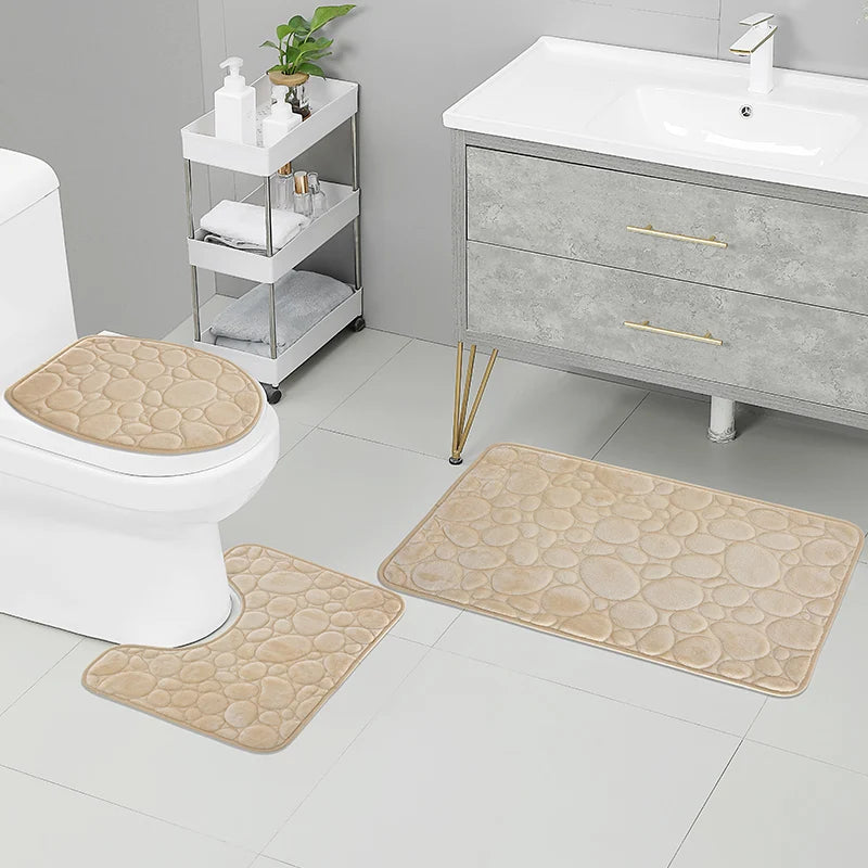 Three-Piece Set of Solid Color Simple Bathroom Water-Absorbing