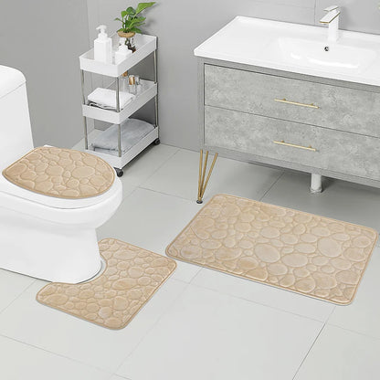 Three-Piece Set of Solid Color Simple Bathroom Water-Absorbing