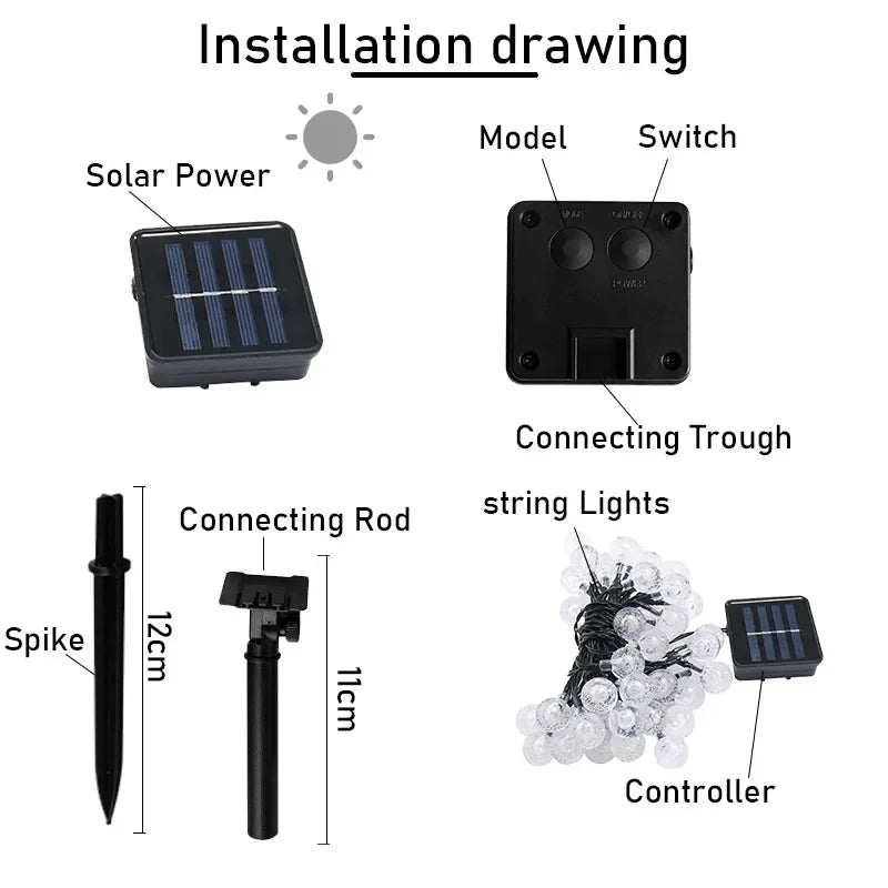 String Lights Outdoor Waterproof Solar Powered for Garden 8 Modes
