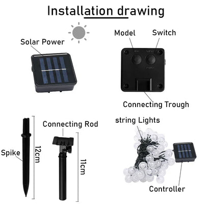 String Lights Outdoor Waterproof Solar Powered for Garden 8 Modes