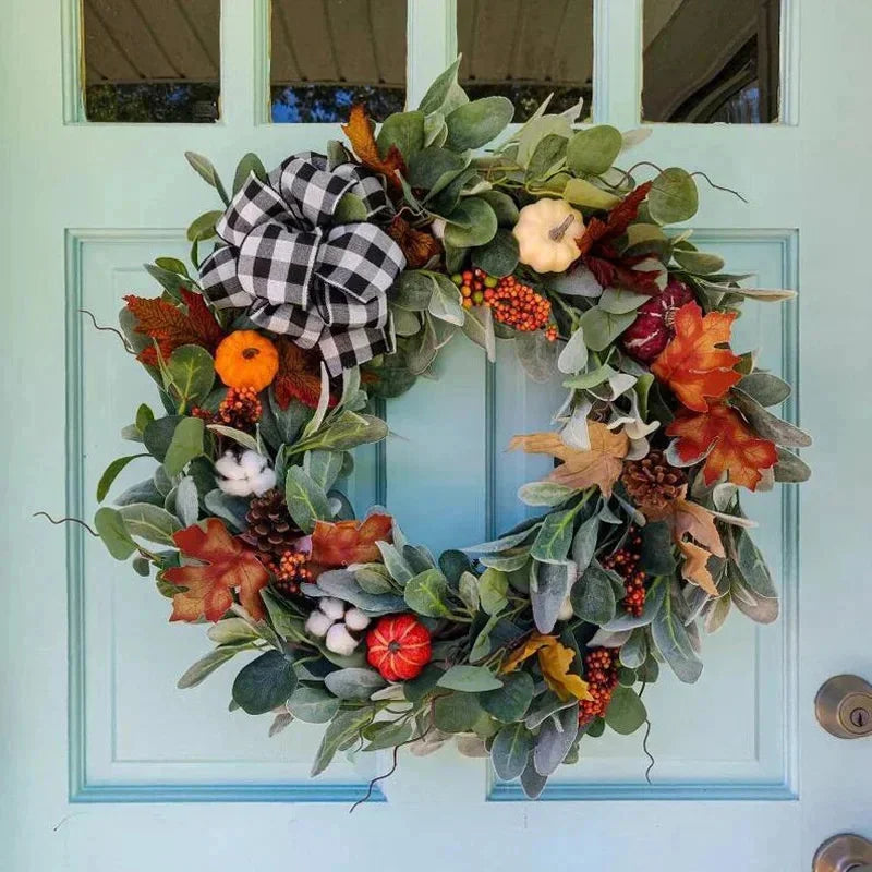 Fall Door Pumpkin Wreath Pumpkin Maple Leaf Halloween Decor