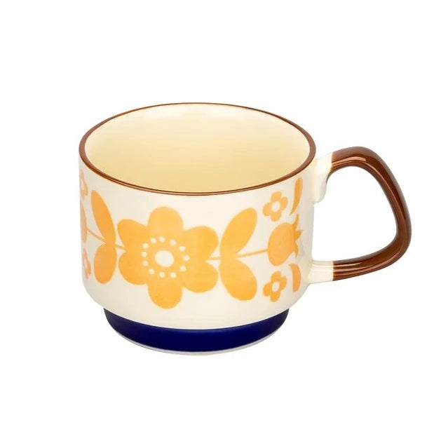 300Ml Japanese Flower Coffee Mug Set Retro Ceramic 