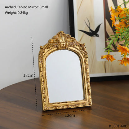 Vintage Arched Carved Mirror Luxurious Desktop Mirror 