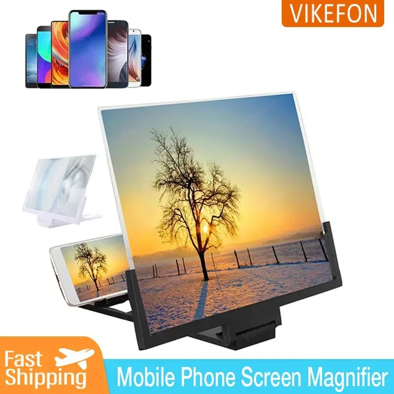 VIKEFON® 12/14In Mobile Phone Screen Amplifier 3D Magnifying Glass Stand 