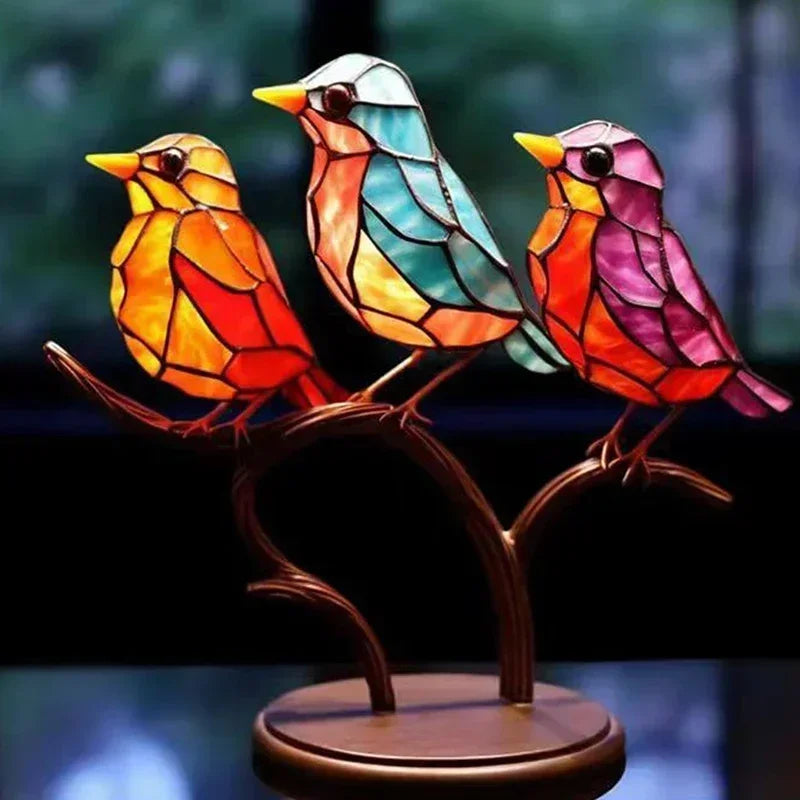 Multicolor Birds Stained 2D Acrylic Birds Craft Statue Ornaments