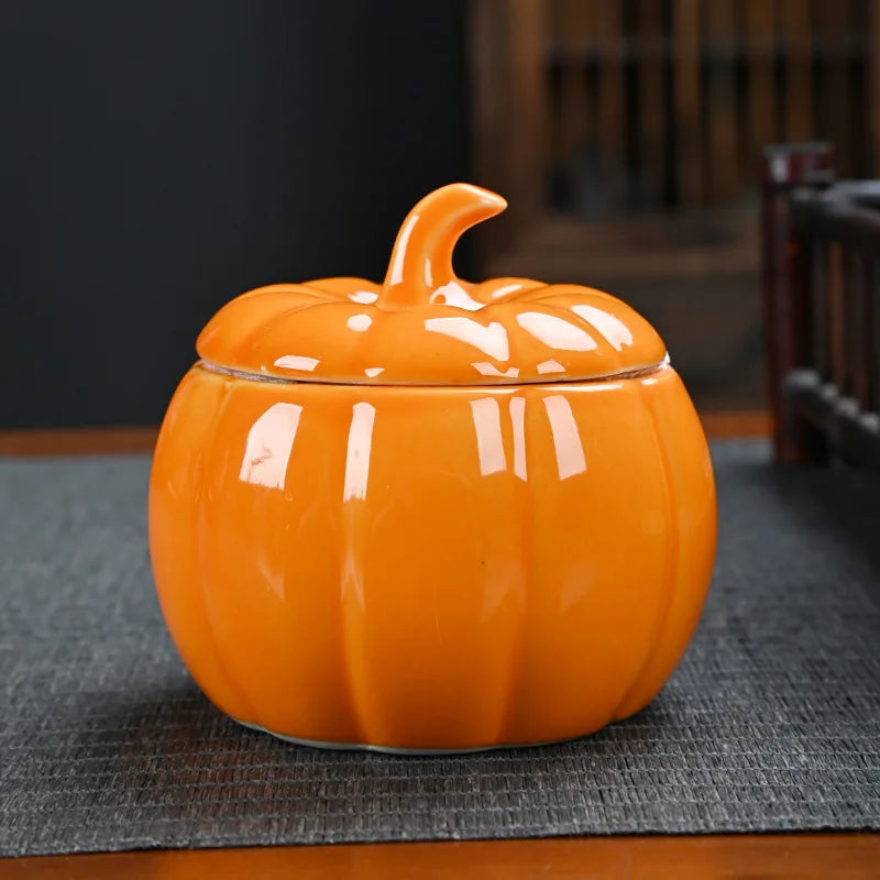 Simulated Pumpkin Ceramic Tea Jar  