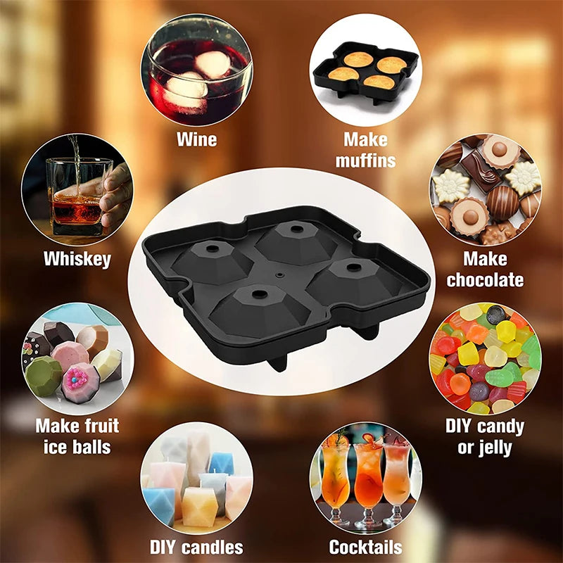 LMETJMA® Large Ice Cube Ball Trays Silicone for Freezer with Lid Reusable Whiskey