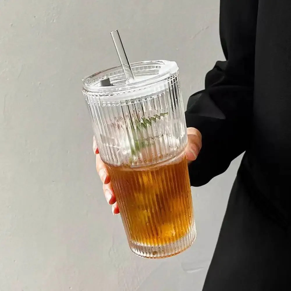 600ML Striped Glass Coffee Cup