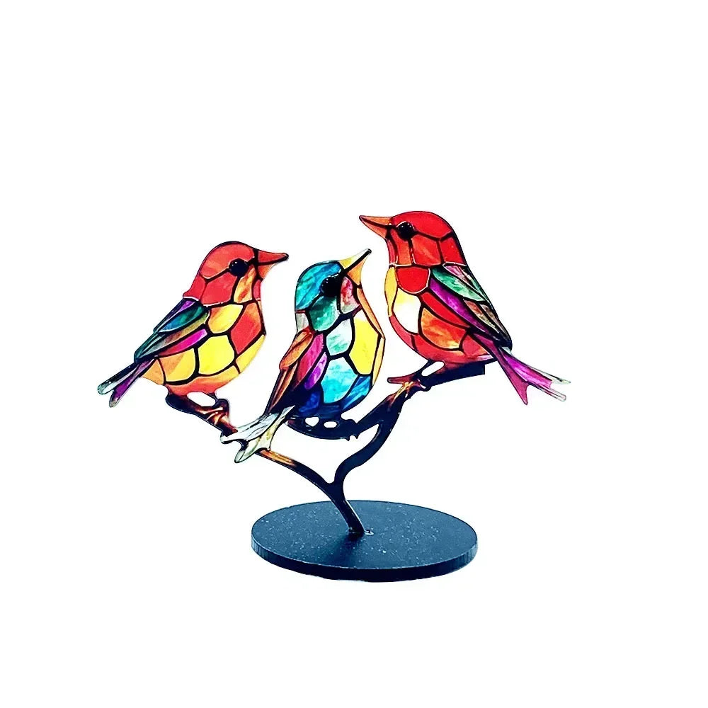 Multicolor Birds Stained 2D Acrylic Birds Craft Statue Ornaments