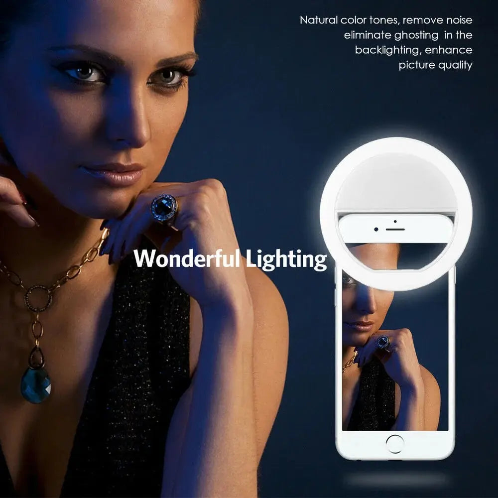USB Rechargeable LED Selfie Ring Light with Phone Clip Photo Lamps Video Light Photography Ringlight for Iphone Samsung Xiaomi