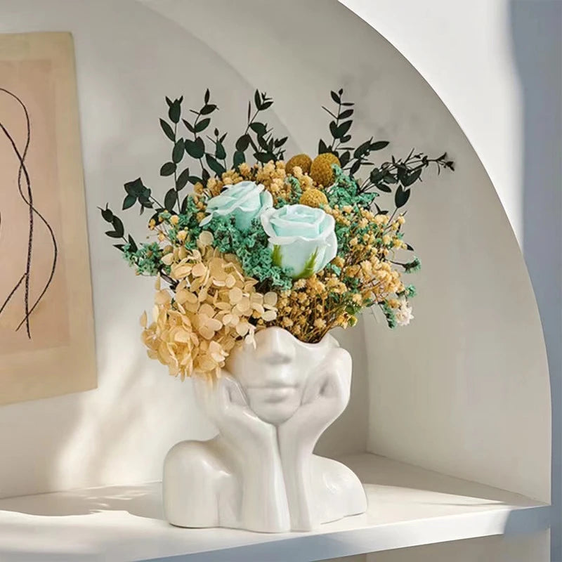 White Boho Face Vase 