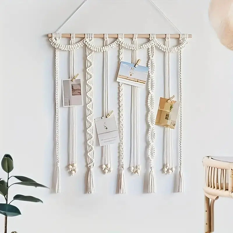 Boho Tassel Photo Display Wall Hanging with Wooden Clips