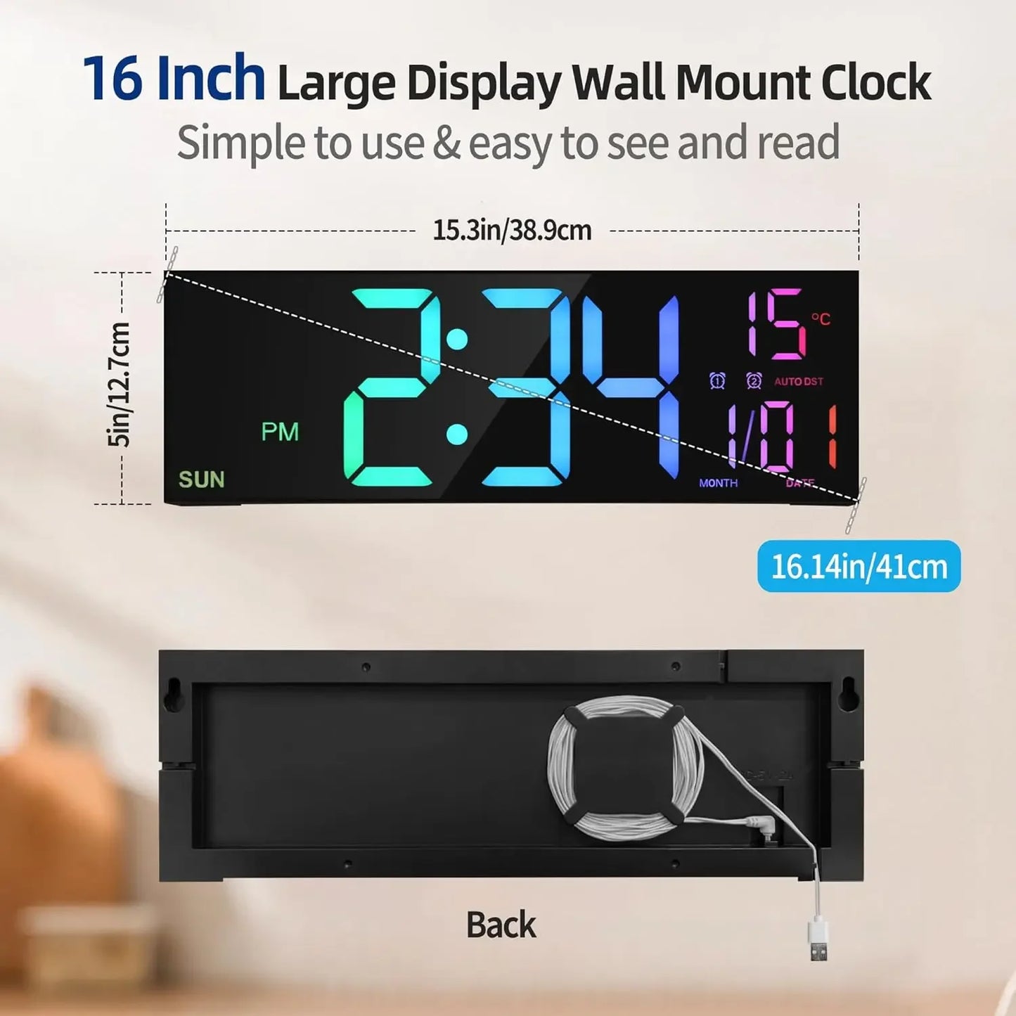 Large Digital Wall Clock with Remote Control 